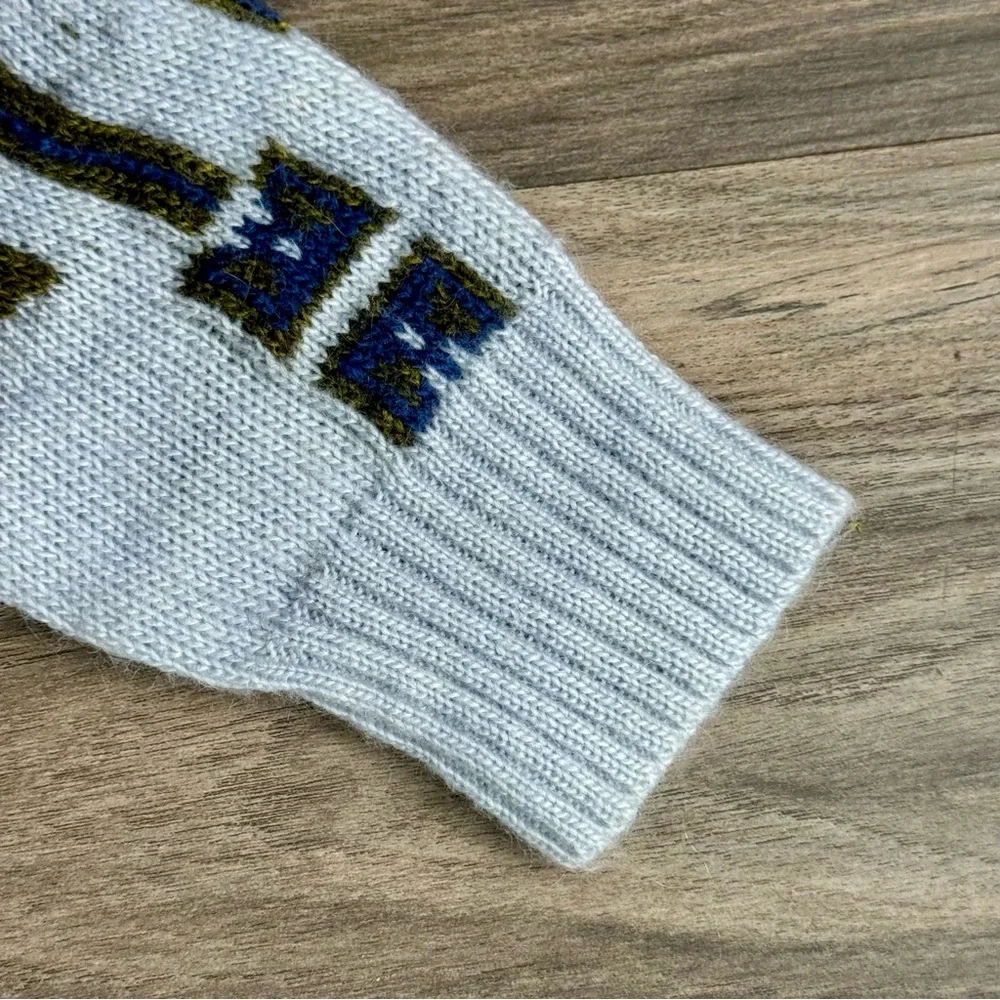 J.Crew Fair Isle Abstract Geometric Knit Sweater Gray Blue Olive‎ – Size Small